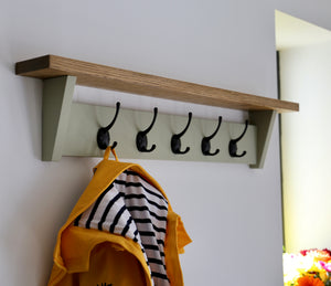 Light Green Coat Rack handcrafted in the North East of England, hand painted with French Gray from Farrow and Ball by the Oaky Homes team.