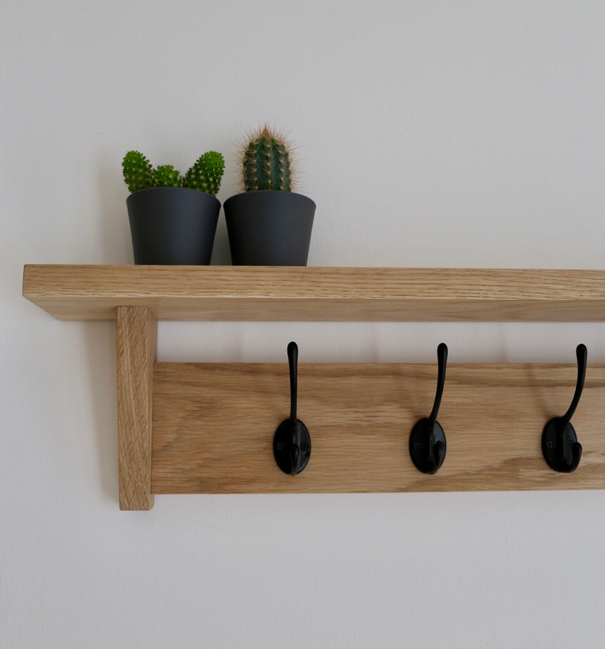 Oak Coat Rack with Shelf – Oaky Homes